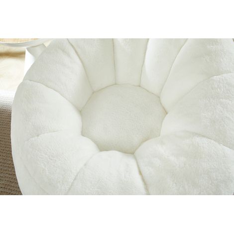 Fauteuil Poire pour Adulte avec Repose-Pieds, Tissu Imitaion Fourrure de Lapin Crème, Sans Montage (1/5)