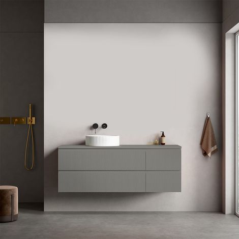 Mobile bagno sospeso cannettato reversibile 140 cm Grigio Londra per Lavabo d'appoggio Senza Specchio - Fiji Paint Top Canneté (1/4)