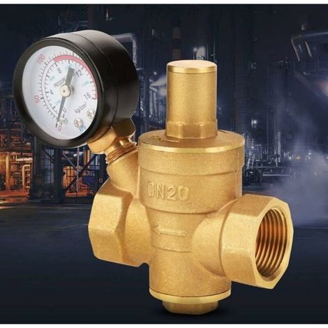 Régulateur de pression d'eau en laiton - - Réglable - DN20 - Compteur de jauge - Pression max 1.6MPa (1/4)
