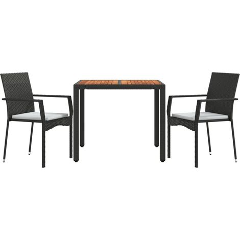 Juego de comedor de jardín muebles de exterior con cojines 3 piezas negro 020014142