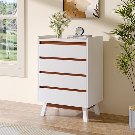 White 4 Tier Bedroom Chest Storage Cabinet,60cm (1/5)