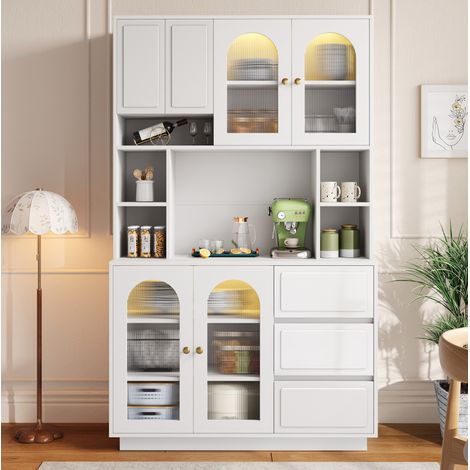 Buffet haut avec portes acryliques, LED à couleur réglable par APP, 106 x 30 x 175 cm blanc OKMYHOME (1/5)