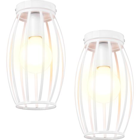 2PCS Plafones De Hierro Y Metal, Plafones Vintage Moderna, Lámparas De Colgar Interior Blanco Retro Para Sala De Estar, Dormitorio, Pasillo