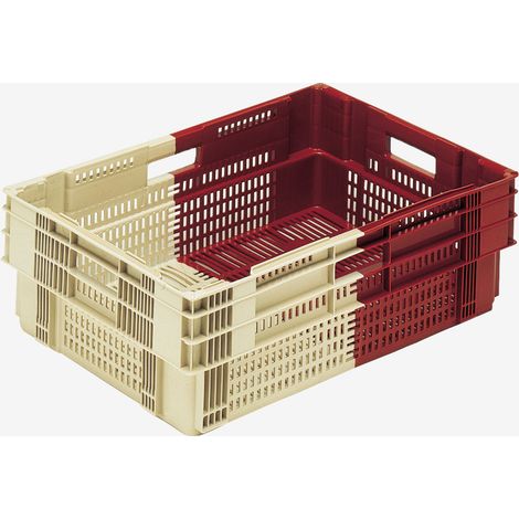 Caisse ajourée empilable emboitable 600 x 400 x 191 mm bicolore 35 L - bordeaux/ivoire - Gilac
