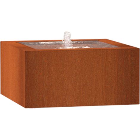 Adezz Wassertisch Corten-Stahl Rost braun/orange Wasserspiel mit Pumpe und LED verschiedene Größen 80x80x40 cm (1 Edelstahldüse)