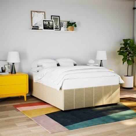 Cadre de lit avec sommier à lattes crème 140 x 190 cm en tissu, sans matelas - PANGIVO (1/5)