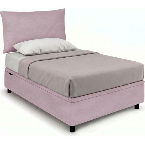 Letto 1 Piazza e Mezza Contenitore Imbottito 120x190 cm Microfibra Glicine Boxmax Testata Soft (1/5)