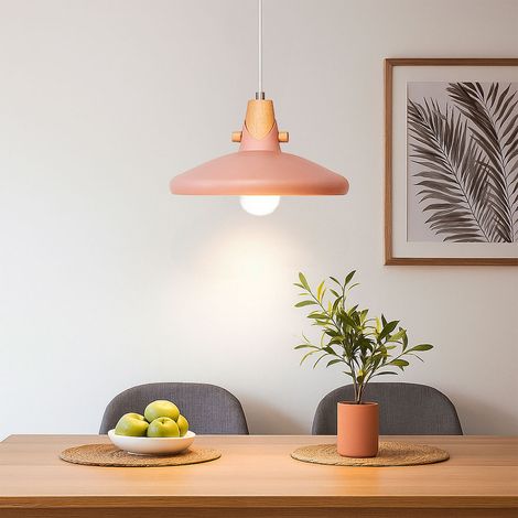 Esszimmerleuchte pink Hängelampe Retro Hängeleuchte holzoptik rosa, LED 7W 806Lm warmweiß, DxH 35x150 cm