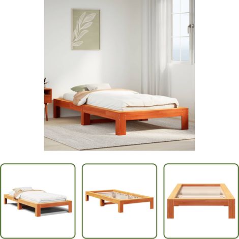 Massivholz - Massivholzbett ohne Matratze Wachsbraun 90x200 Kiefernholz (1/5)