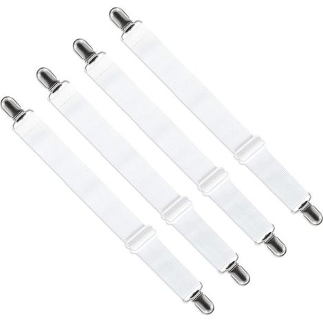 Tendeur de draps ajustable (65 cm à 200 cm), sangle de fixation réglable pour draps, canapés, housses de table à repasser (blanc, lot de 4) (1/5)