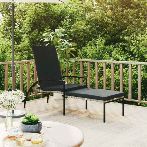 Bain de soleil Chaise de jardin Transat de jardin - avec repose-pied Résine tressée Gris BV734202 - BonneVie (1/5)