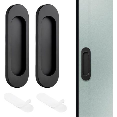 2 Pièces) Poignée de Porte Coulissante Auto-Adhésive Ovale 14.8 cm – Idéale pour Baies Vitrées Coulissantes et Meubles,Design Noir Élégant (1/5)