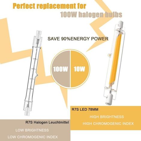 Ampoule LED R7S 78 mm 10 W – Équivalent halogène 100 W, blanc chaud 3000 K, faisceau 360°, pack de 2 (1/3)