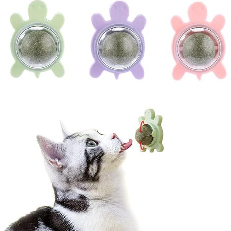 3 Pièces Jouet Herbe à Chat en Forme de Tortue, Boule Herbe à Chat Murale Rotative à 360°, Catnip Ball Naturelle pour Nettoyage des Dents, Digestion et Soulager l'Anxiété des Chats (1/5)