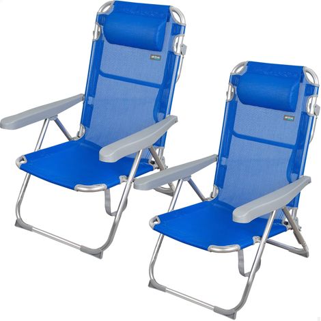 AKTIVE Confezione Risparmio 2 sedie Spiaggia Multiposizione Anti-ribaltamento c/Cuscino 48x60x90 cm, Alu+Plastic+TEXTILENE, Gomera X2, 48x60x90cm (1/5)