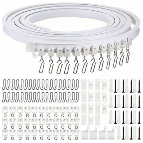 Rail de rideau incurvé au plafond pliable de 5 mètres Rail de rideau incurvé flexible pour rail de rideau souple pour rail de rideau avec crochets de rideau en métal, séparateur de piè (1/4)