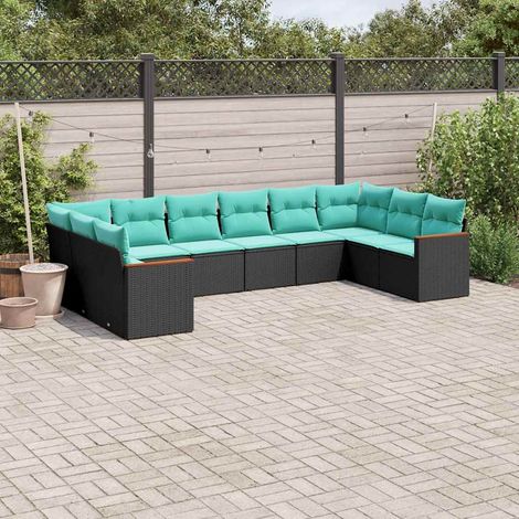 vidaXL Set Divani da Giardino 10 pz con Cuscini Nero in Polyrattan (1/5)