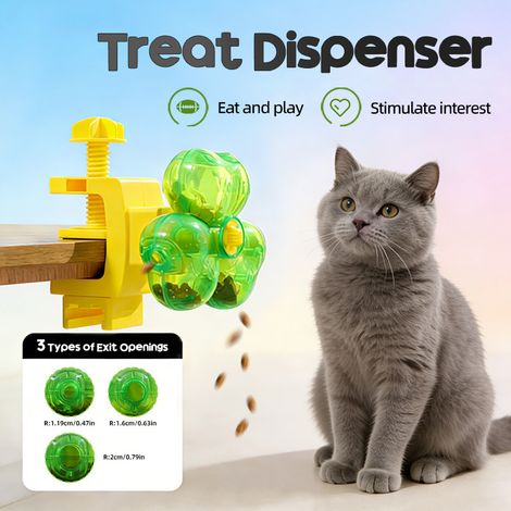 Jouet distributeur de croquettes trèfle pour chat, baguette ludique réglable pour friandises, ralentisseur de repas pour chien (1/5)