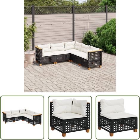 The Living Store Salon de jardin 5 pcs avec coussins noir résine tressée - Ensemble Salon De Jardin - Canapé Extérieur - Meuble De Jardin - Résine Tressée - Mobilier De Jardin (1/5)