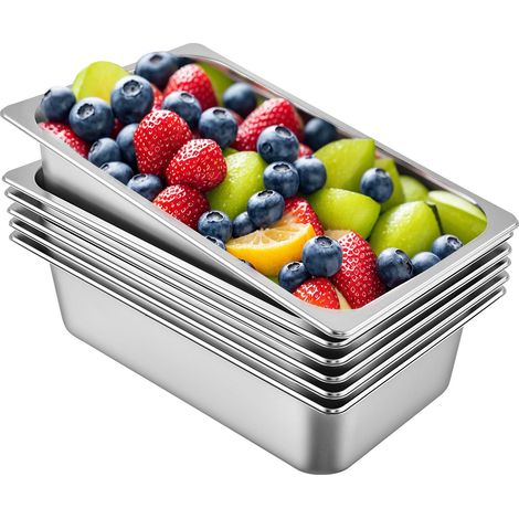 VEVOR Bandeja Rectangular de Acero Inoxidable, 50 x 30 x 15 CM, 6 Unidades Bandeja Honda Rectangular para Servir, Bandeja Profunda para Horno, Bandeja de Acero Inoxidable, Bandeja para Arroz al Vapor