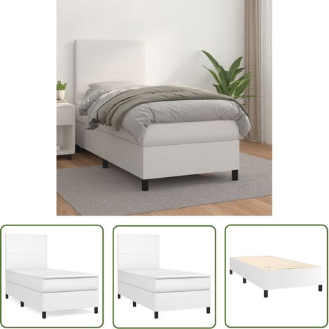The Living Store Sommier à lattes de lit avec matelas Blanc 100x200cm Similicuir - Lit Plateforme - Lit Double - Literie Blanche - Matelas À Ressorts Ensachés - Tête De Lit Ajustable (1/5)