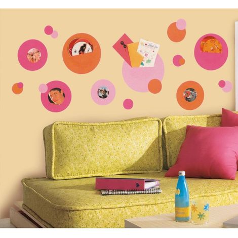 CADRES POIS - Stickers repositionnables cadres pois orange et rose (1/4)