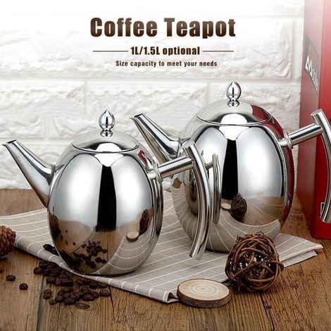 Bouilloire à eau de pot de café de théière d\'acier inoxydable grande capacité (1L) -MOO (1/4)