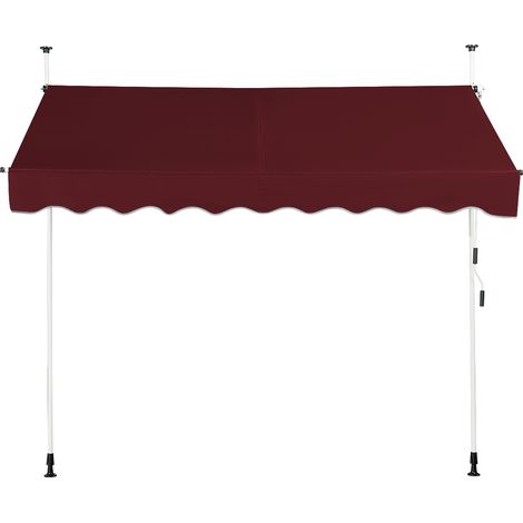 Store Banne Manuel Hauteur Réglable 250 x 200-300CM, Auvent Rétractable 250CM en Aluminium et Tissu Oxford Anti UV, pour Fenêtre, Rouge