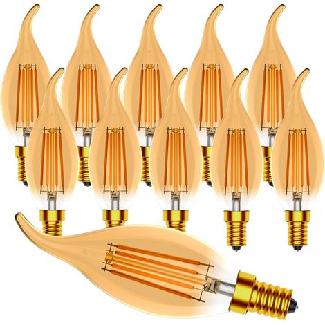 Ampoule Flamme E14,4W Dimmable Ampoule Vintage LED,C35 Forme de Bougie Vintage,Filament LED 2700K,Haute Luminosité 400LM,Ambre,10 Pièces (1/5)