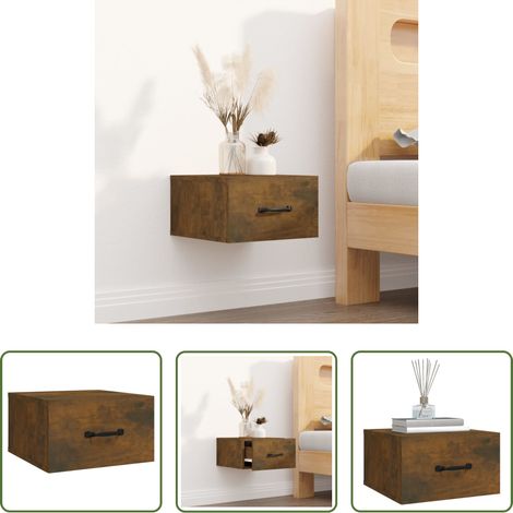 vidaXL Holz Nachttisch - Wand-Nachttisch Räuchereiche 35x35x20 cm (1/5)