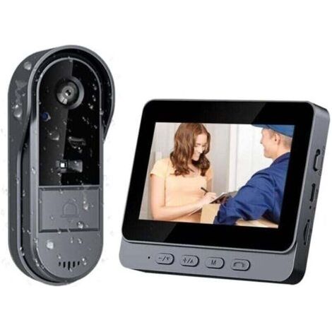 Sonnette Sans Fil Exterieur Etanche 1080P Sonnette Sans Fil Avec Camera avec écran IPS de 4.3 Visiophone Sans Fil IP65 étanche Caméra HD 170° Interphone Vision Nocturne Infrarouge Audio Bidirec