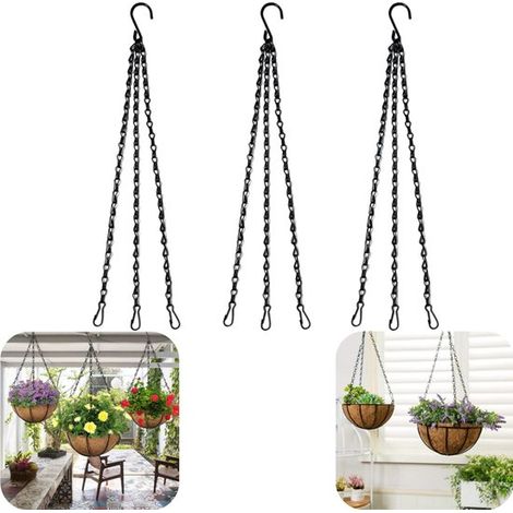 Chaînes de suspension lot de 3 de 40 x 2,4 cm - chaînes à pince pour pots de fleurs et lanternes, noires (1/5)