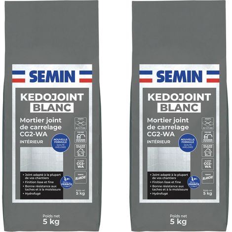 Joint en Poudre Blanc pour Carrelage Semin, Kedojoint Blanc, Intérieur, sac de 5 kg, lot de 2 (1/5)