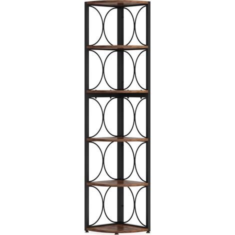CHICFURN Scaffale angolare multifunzione 107 x 38 x 15 cm in metallo e legno nero marrone (1/4)