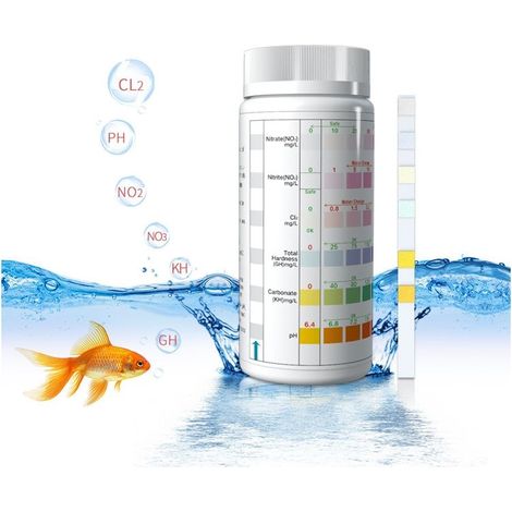 Pack of 100 6-in-1 Aquarium Test Strips for pH, Nitrite, Nitrate, and Chlorine Testing in Freshwater Aquariums, White, 11.453cm (1/4)