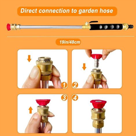 Buse de jet pour tuyau d'arrosage, comprend 2 buses haute pression et connecteurs rapides,des outils de nettoyage haute pression Hydro Jet pour le Lavage de Voiture Fenêtre, Arrosage du Jardin (1/5)
