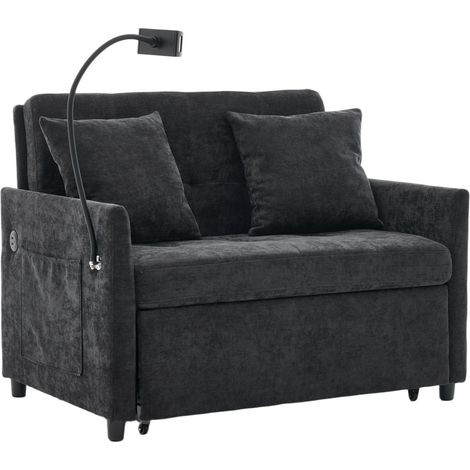Canapé convertible 1 place en tissu avec USB, support tablette et structure métal, idéal pour salon, bureau ou studio, coloris noir, gain de place - CHICFURN (1/5)