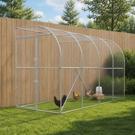 vidaXL Poulailler contre le mur Argenté 600 x 150 x 215 cm (1/5)
