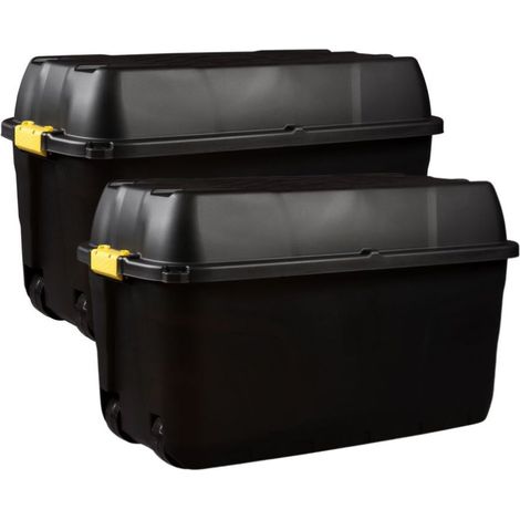 Set of Heavy Duty Storage Wheeled Boxes - Lockable Waterproof Storage 2 x 175 Litres