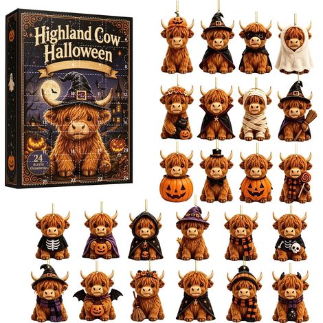 Halloween-adventskalender 2026 met Schotse Hooglanders (Blind Box) – Cadeauset voor het aftellen (24 dagen) met ornamenten van Schotse Hooglanders (1/5)