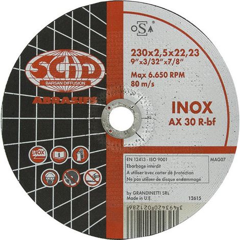 Disco de corte para acero inoxidable, centro desplazado, ø X espesor (mm) 230 X 2,5