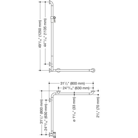 HEWI 801.35BUS220 99 Barre de douche avec bride H. (USA), S801
