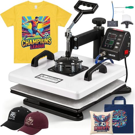 Presse à Chaud 38x38cm Machine de Sublimation 2 en 1 Pivotante à 360°, Contrôle Numérique de Température et Durée, pour T-shirts, Taies d'Oreiller et Casquettes, Chauffage Rapide et Homogène (1/5)