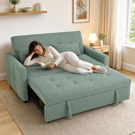 Canapé Convertible 2 Places 3 en 1, Lit Clic-Clac 160 cm, Dossier Réglable, Vert (1/5)