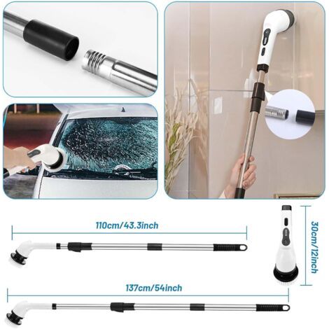 Brosse de Nettoyage lectrique sans Fil, Brosse de Nettoyage sans Fil avec 9 ttes de Brosse remplaables, vadrouille lectrique avec poigne rglable pour Salle de Bain, Cuisine, Voiture (Blanc) (1/4)