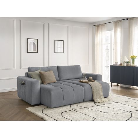 BOBOCHIC - Canapé droit fixe 4 places ARSENE assise profonde velours   Gris foncé (1/5)