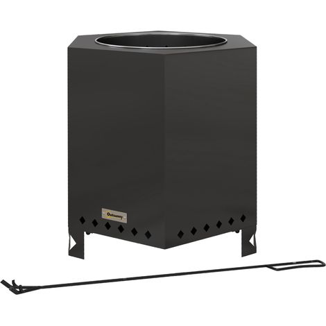 Brasero sans fumée en métal noir avec système de combustion secondaire, tisonnier inclus et format portable pour terrasse, jardin et camping - CHICFURN (1/5)