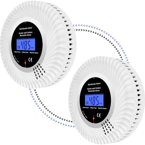 Détecteur de Fumée et de Monoxyde de Carbone interconnecté sans Fil, Détecteurs de Fumée pré-connectés avec Batterie 10 Ans, Alarme pour Fumée et CO avec écran LCD, Lot de 2 (1/5)