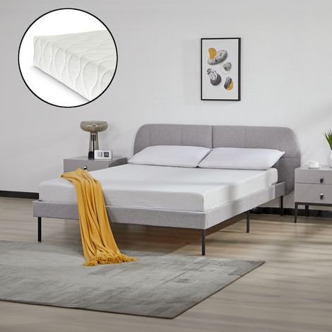 Polsterbett Porvoo mit Matratze Textil 140x200 cm Grau [en.casa]