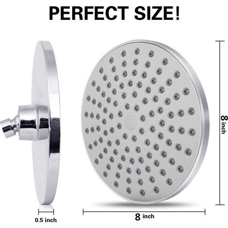 Pomme de douche étanche, pomme de douche en acier inoxydable, pomme de douche à effet pluie, pomme de douche fixe à économie d'eau et haute pression pour salle de bain, 20 cm argenté (1/5)